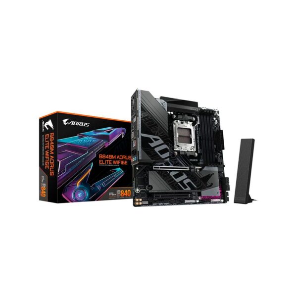 Placa Madre GIGABYTE B840M AORUS ELITE AM5, DDR5 8200MT/s, M.2 PCIe 4.0, Wi-Fi 6E, LAN 2.5GbE, mATX