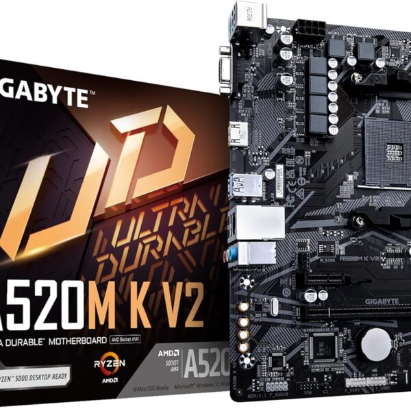 Placa Madre Gigabyte A520M K V2, AMD Socket AM4, 2xDDR4 DIMM, VGA, HDMI, 1xM.2, 4xSATA, Micro-ATX